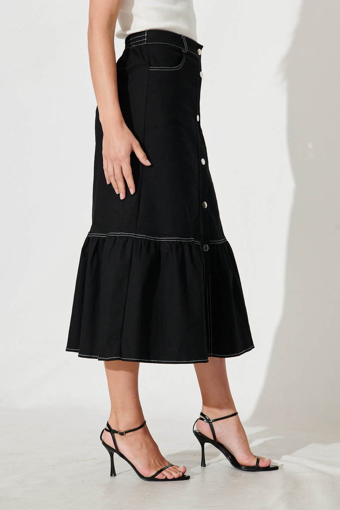 Monique Maxi Skirt In Black Cotton Blend - side