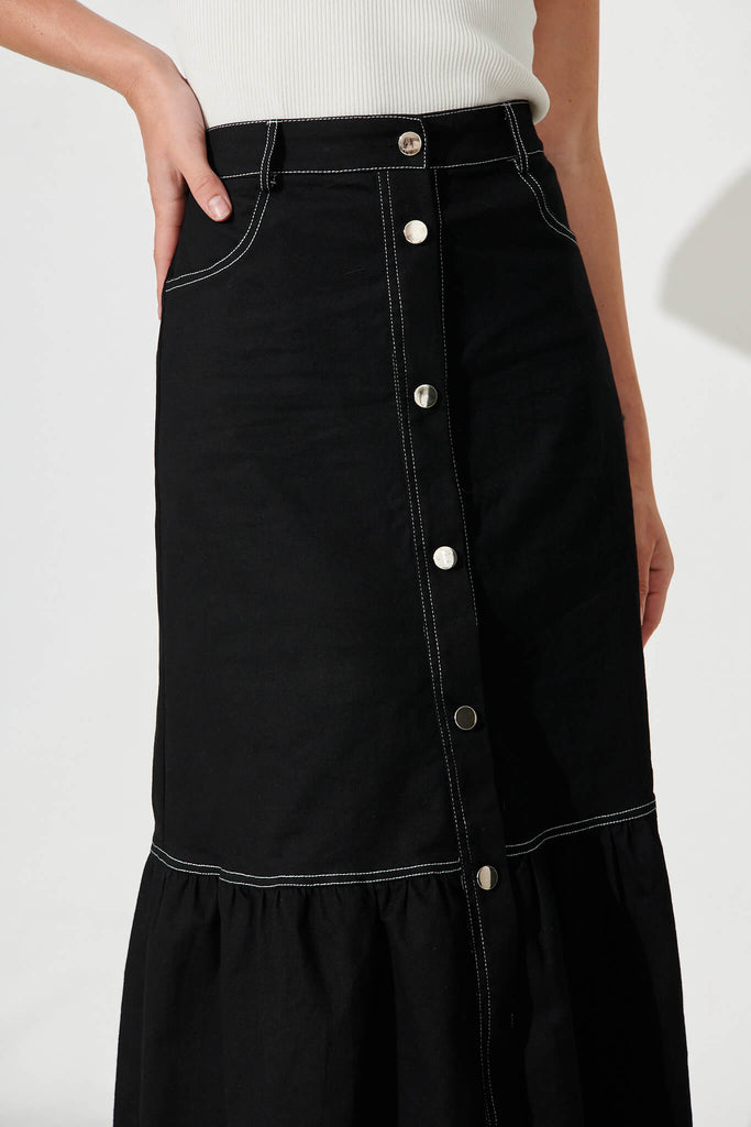 Monique Maxi Skirt In Black Cotton Blend - detail