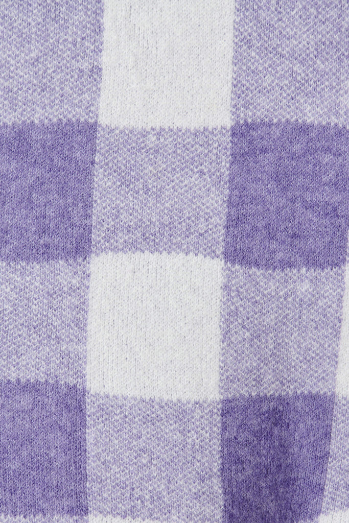 Dina Hood Knit Cardigan In Purple Check Wool Blend - fabric