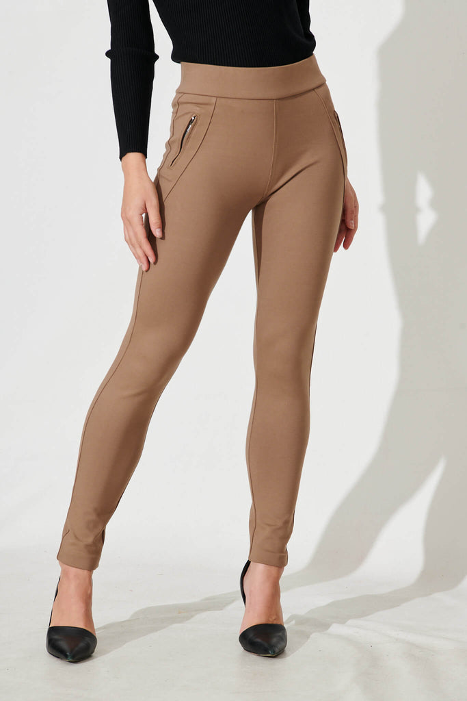 Workflow Stretch Skinny Zip Pants In Taupe - front