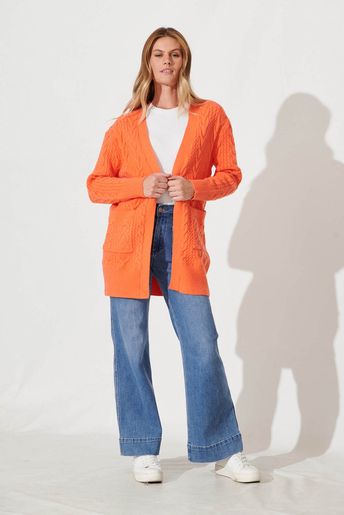 Sentosa Knit Cardigan In Orange Wool Blend - full length