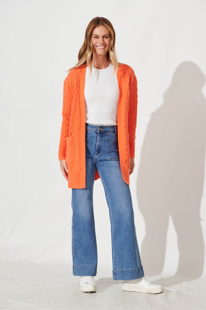 Sentosa Knit Cardigan In Orange Wool Blend - full length