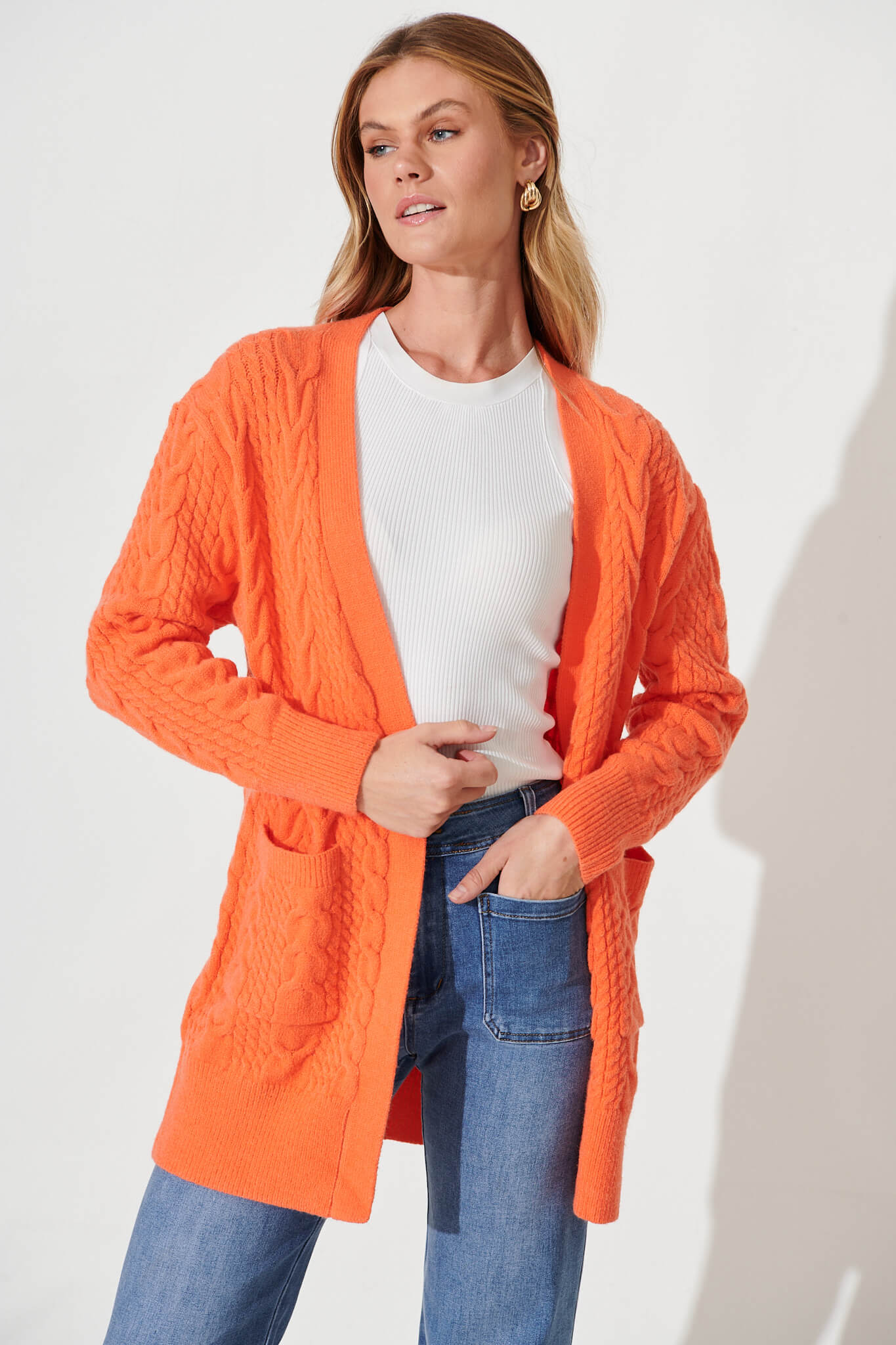 Sentosa Knit Cardigan In Orange Wool Blend - front