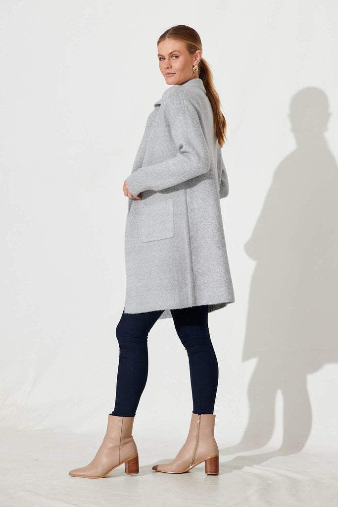 Acorn Knit Coatigan In Grey Marle Wool Blend - side
