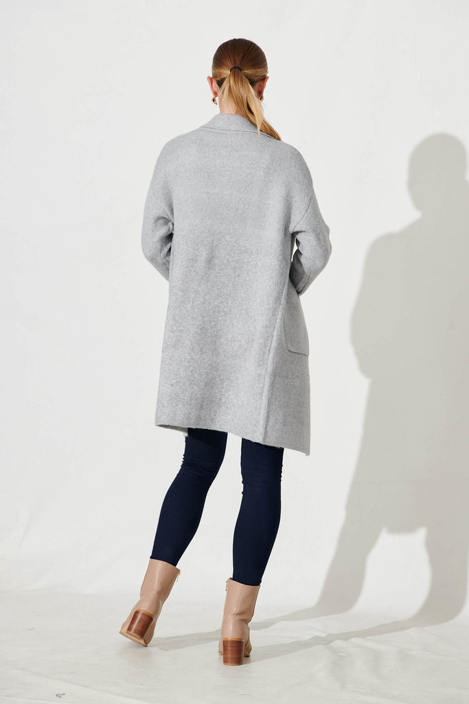 Acorn Knit Coatigan In Grey Marle Wool Blend - back