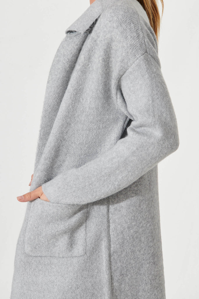 Acorn Knit Coatigan In Grey Marle Wool Blend - detail