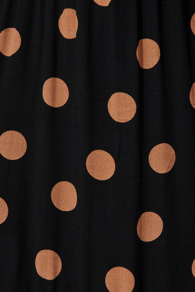 Linda Midi Dress In Black With Brown Spot - fabric