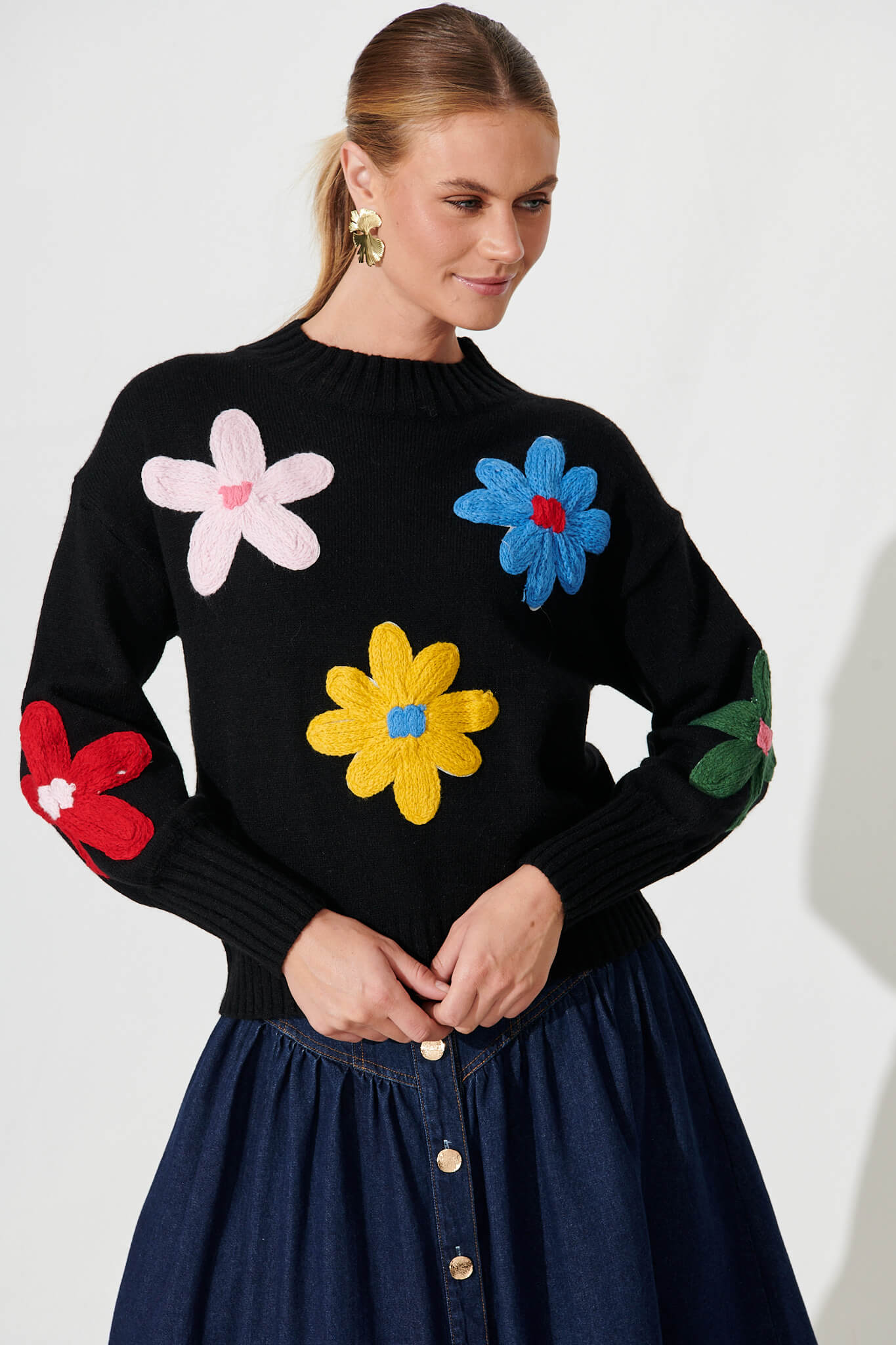 Sette Knit In Black With Multi Flower Wool Blend - front
