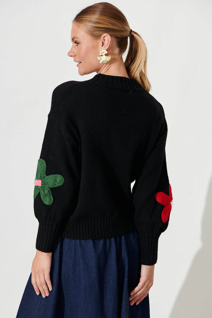 Sette Knit In Black With Multi Flower Wool Blend - back