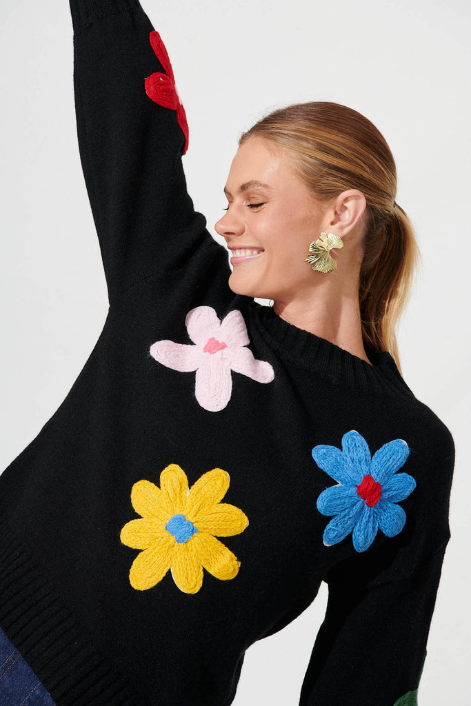 Sette Knit In Black With Multi Flower Wool Blend - detail