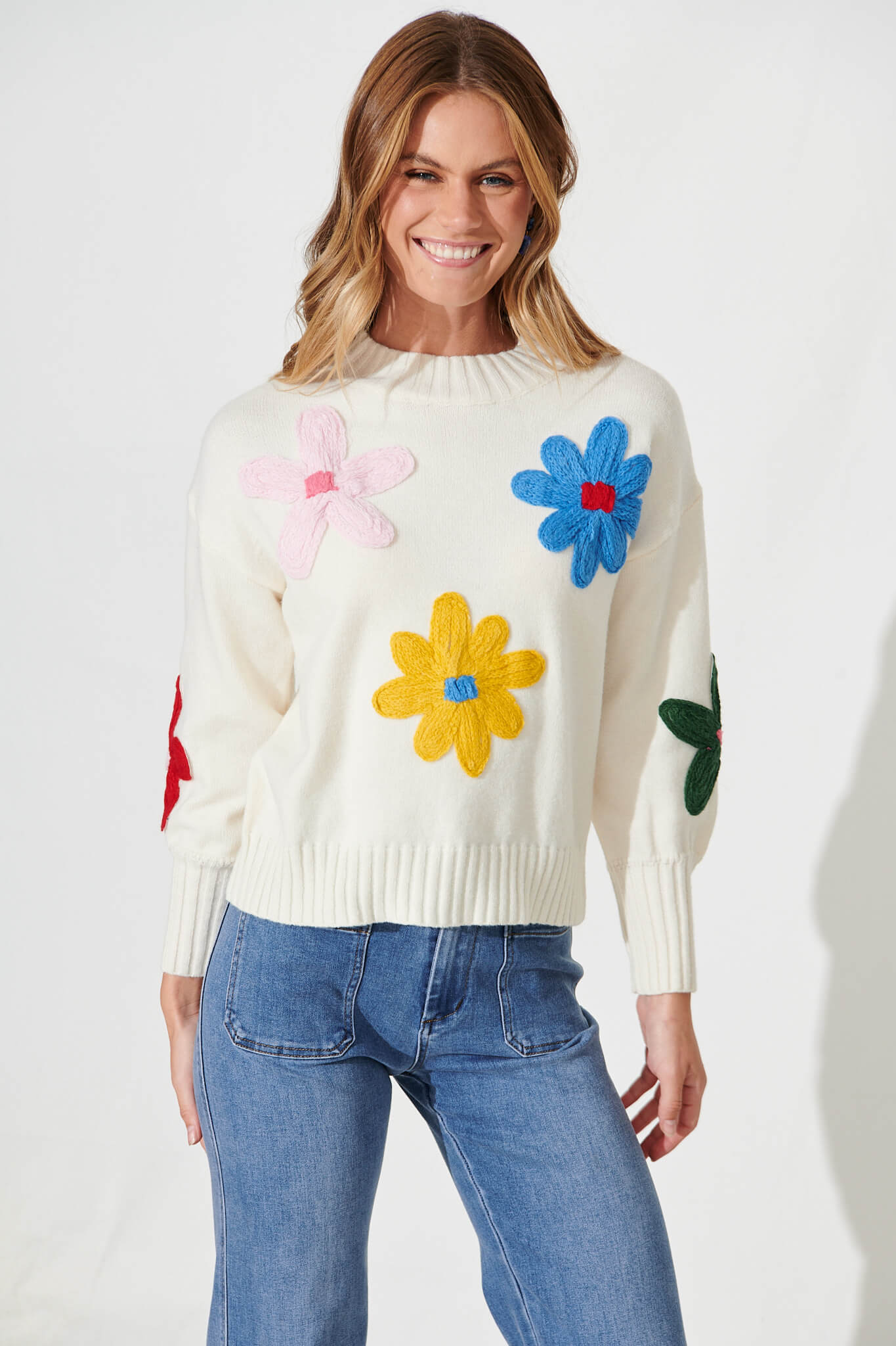 Sette Knit In Cream With Multi Flower Wool Blend - front