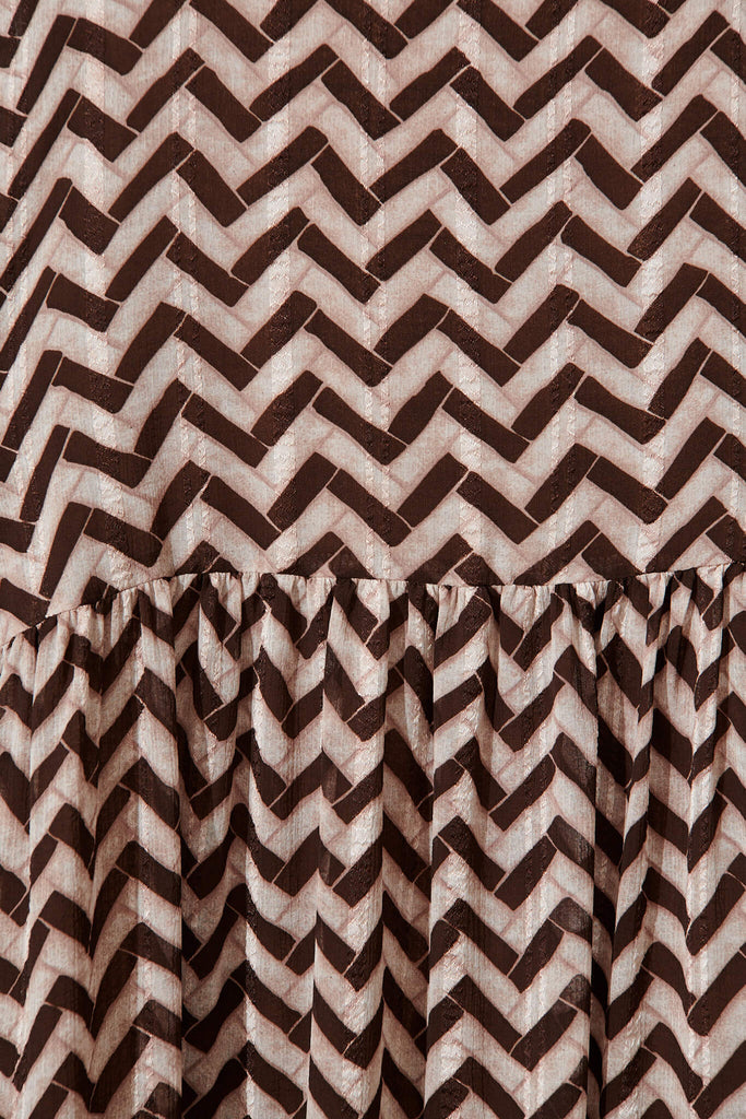 Nightingale Midi Dress In Chocolate Geometric Chiffon - fabric