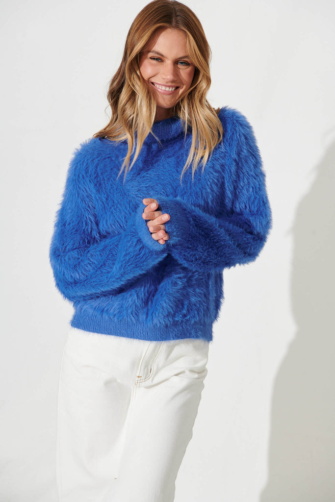 Aline Fluffy Knit In Blue Wool Blend - front