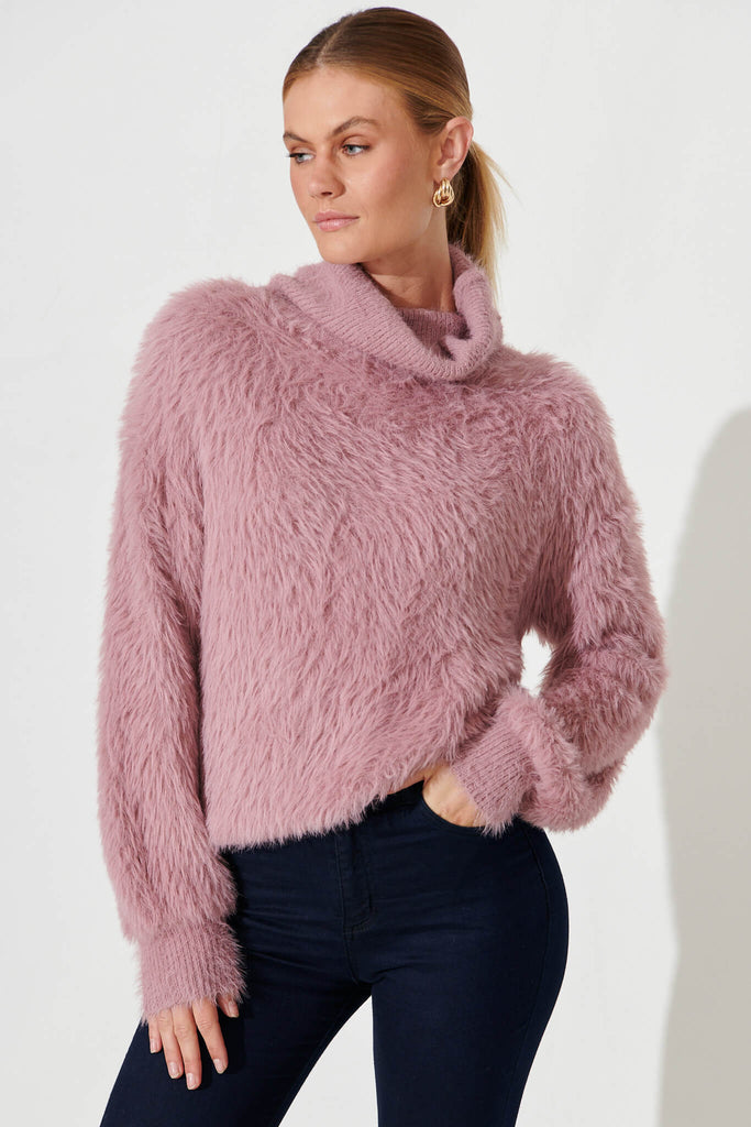 Aline Fluffy Knit In Pink Wool Blend - front