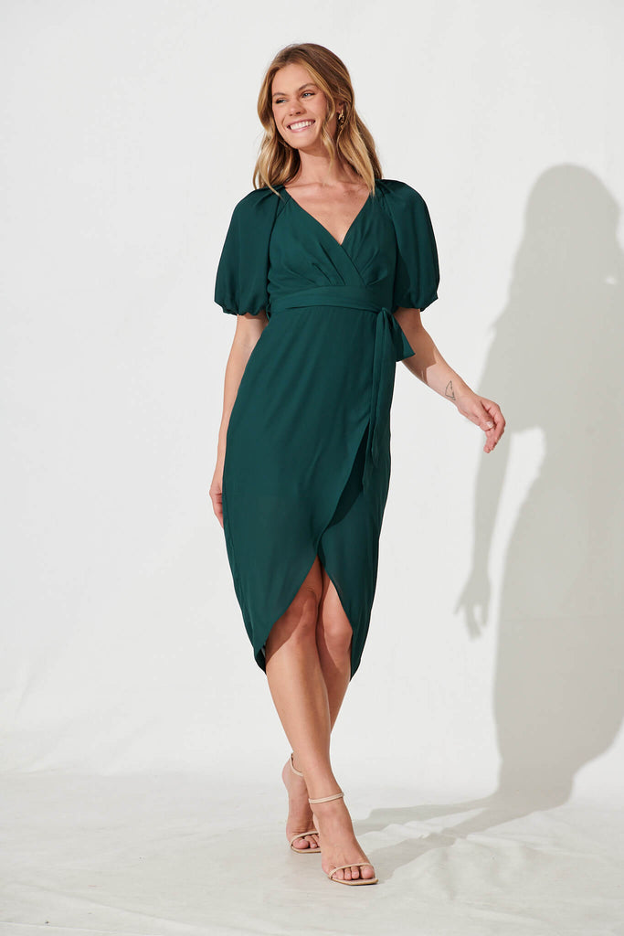 Atelier Midi Dress In Emerald Chiffon - full length