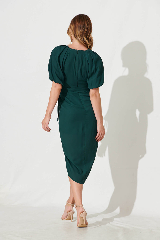 Atelier Midi Dress In Emerald Chiffon - back