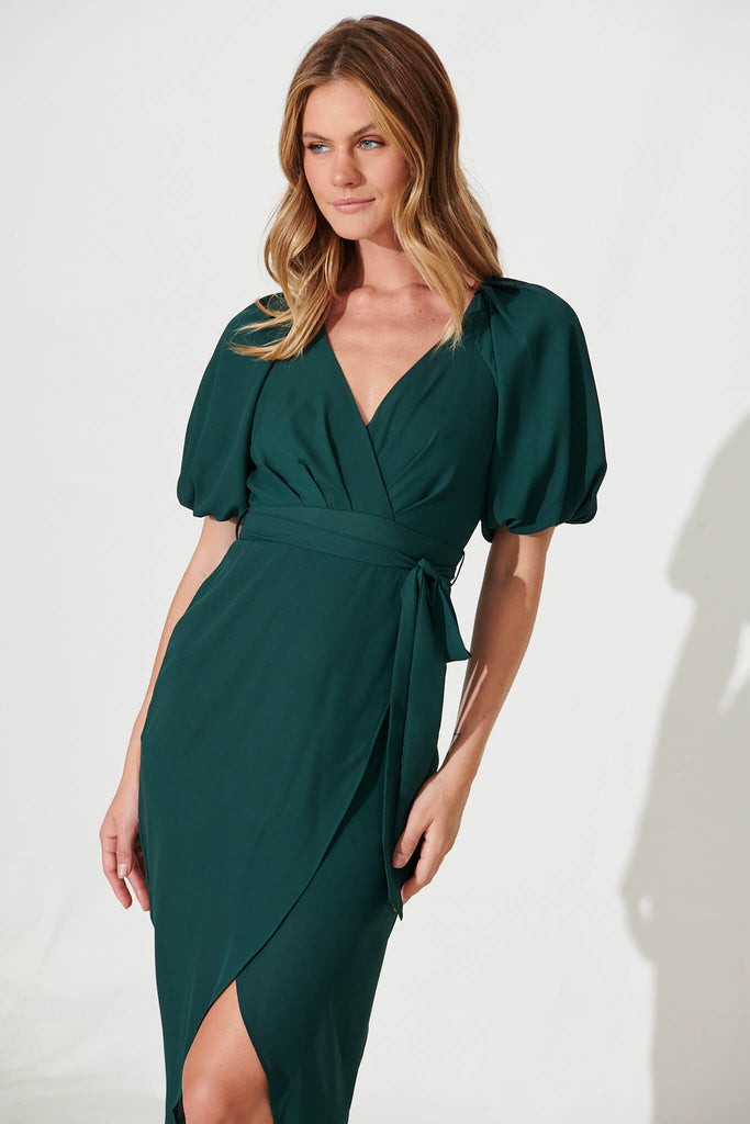 Atelier Midi Dress In Emerald Chiffon - front