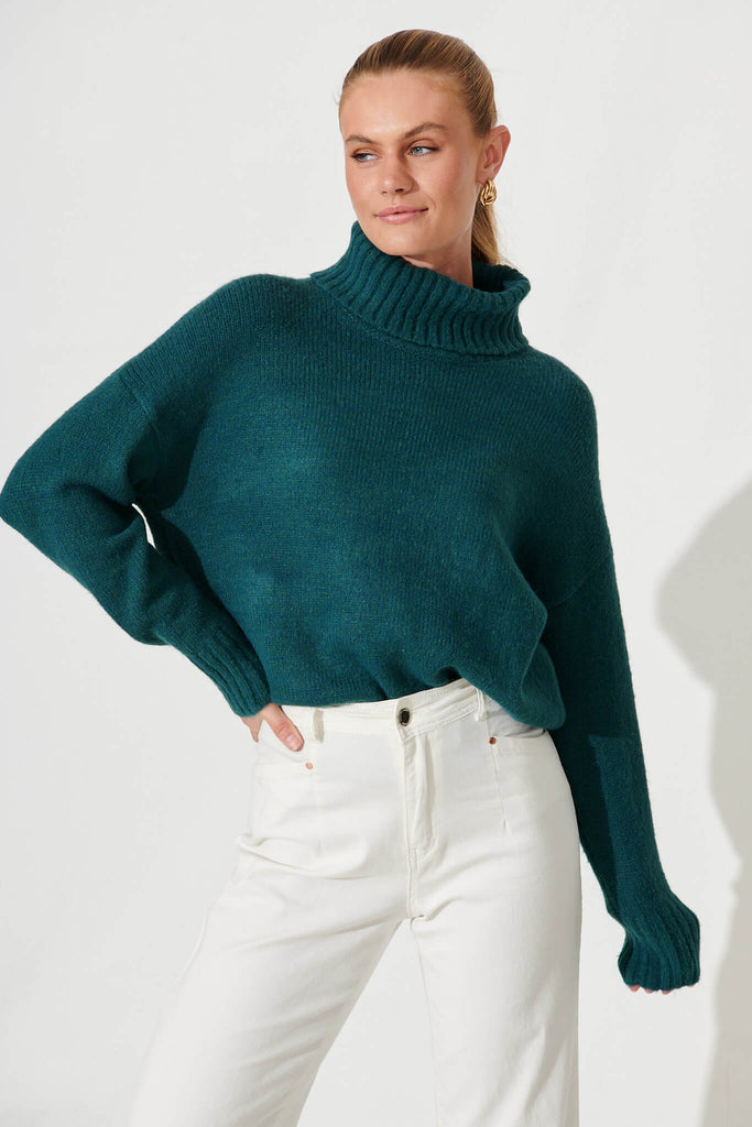 Minogue Knit In Teal Wool Blend - front