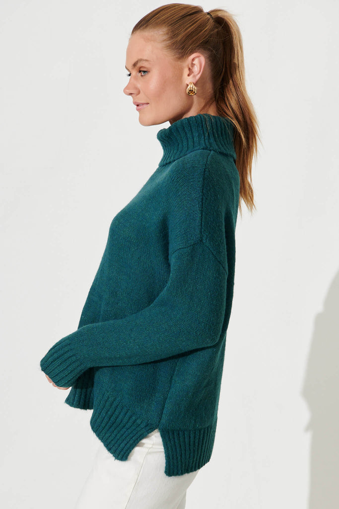 Minogue Knit In Teal Wool Blend - side