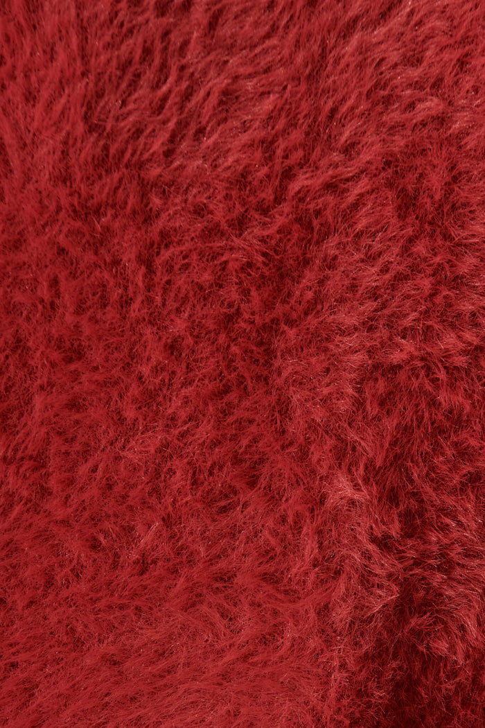 Timeout Fluffy Knit Cardigan In Red Wool Blend - fabric