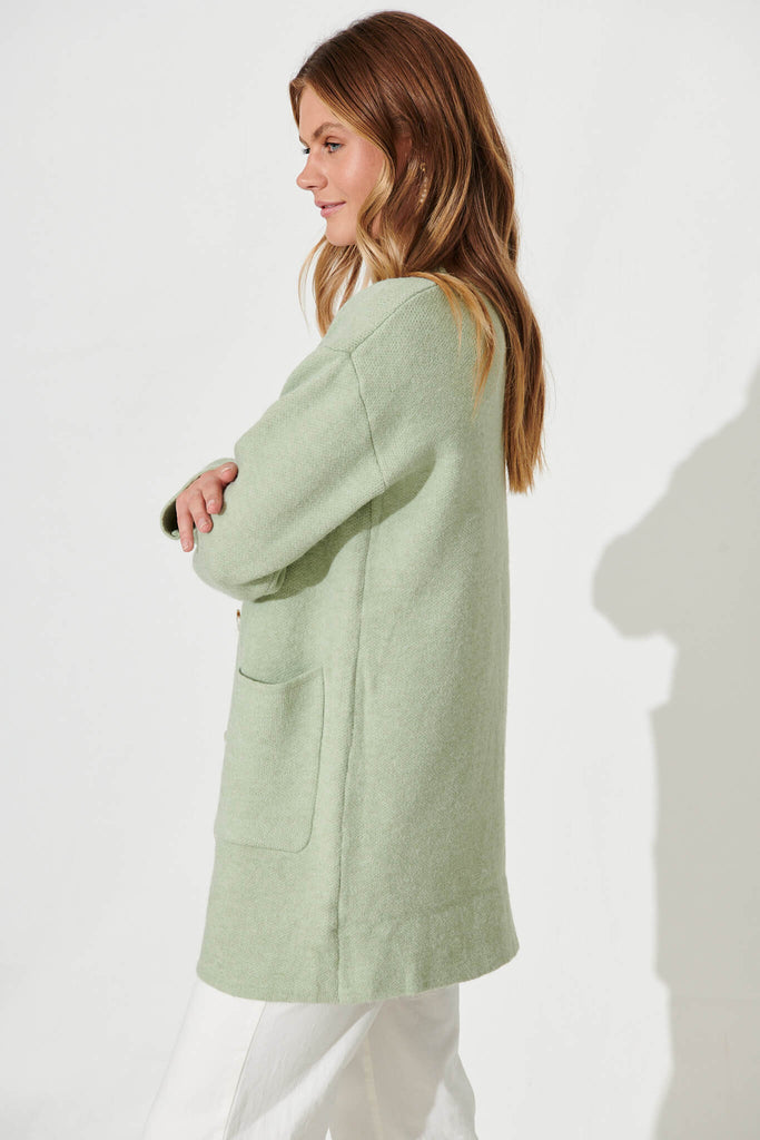 Alpine Knit Cardigan In Green Wool Blend - side