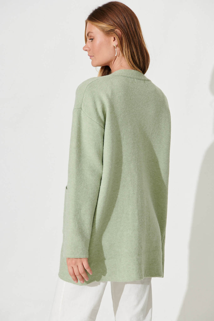 Alpine Knit Cardigan In Green Wool Blend - back