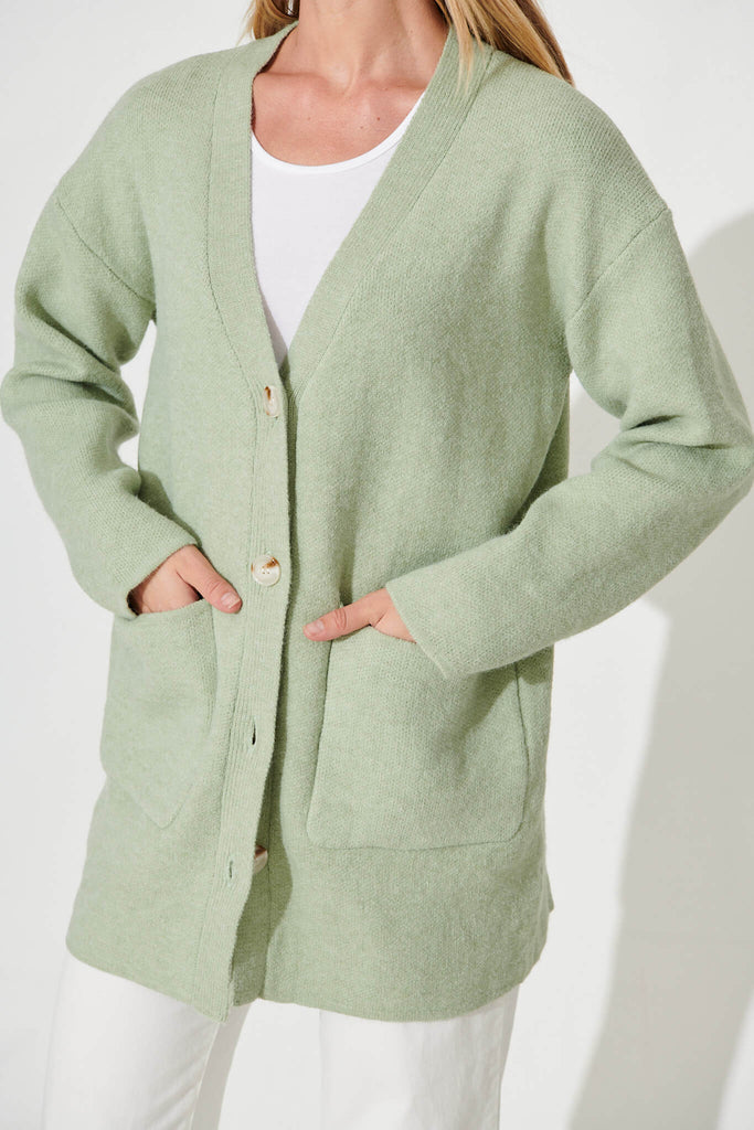Alpine Knit Cardigan In Green Wool Blend - detail