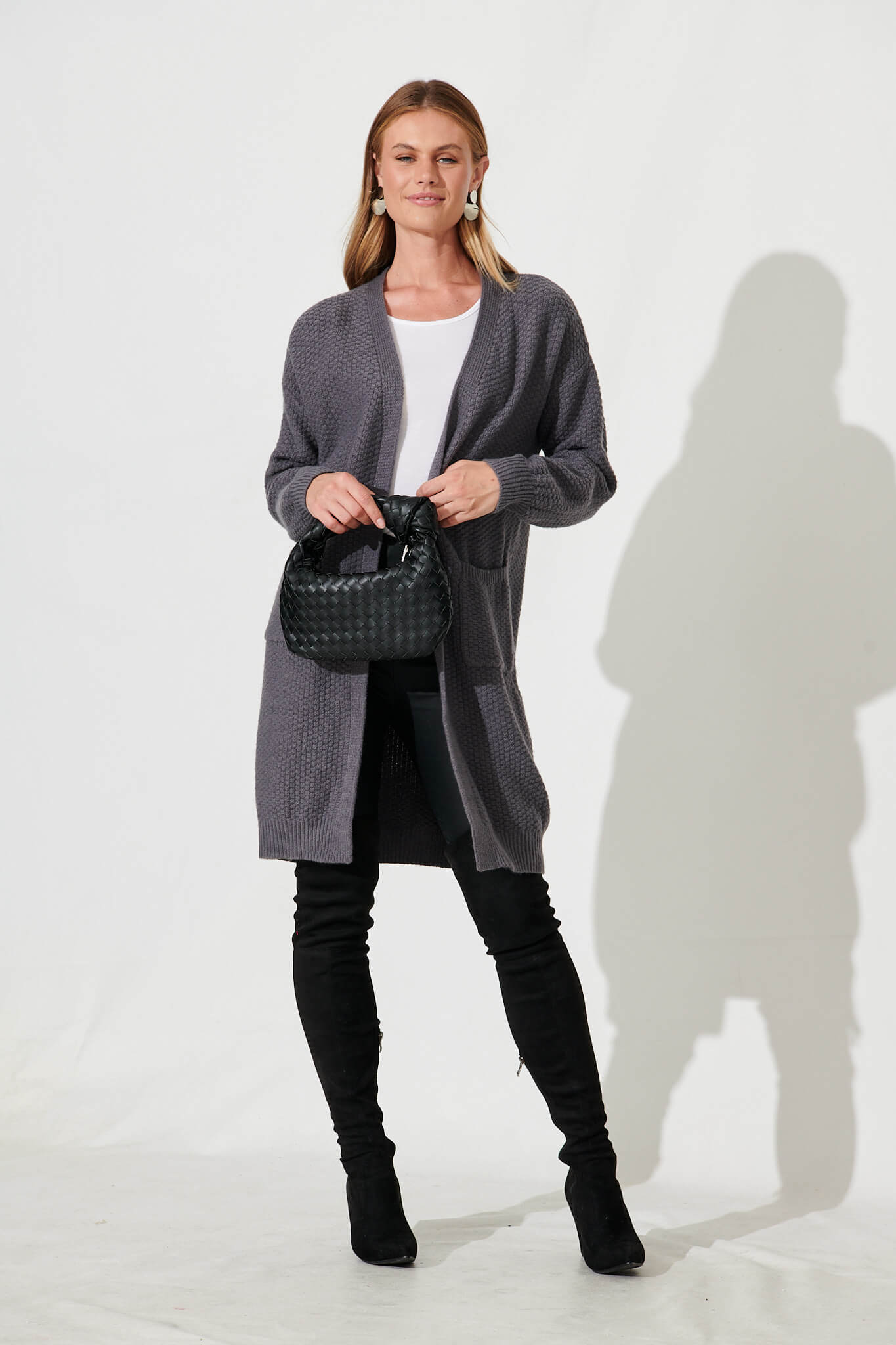 Arvon Knit Cardigan In Dark Grey Wool Blend St Frock