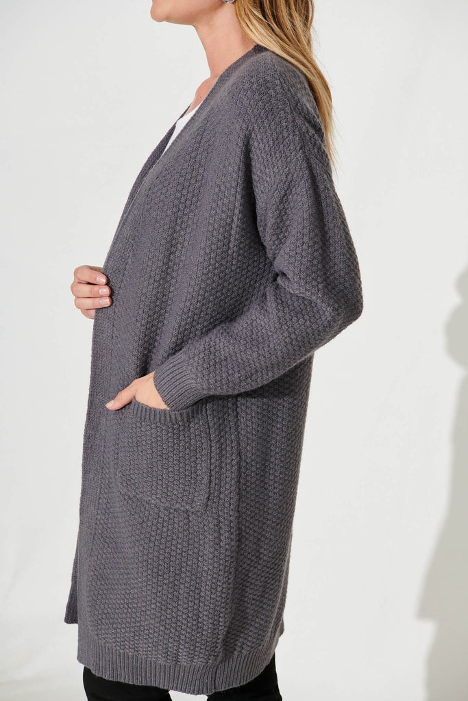 Arvon Knit Cardigan In Dark Grey Wool Blend - detail