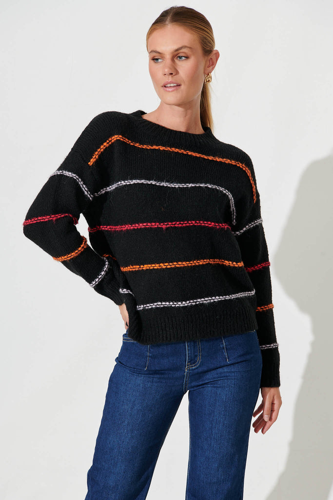 Pandora Knit In Black Multi Stripe Wool Blend - front