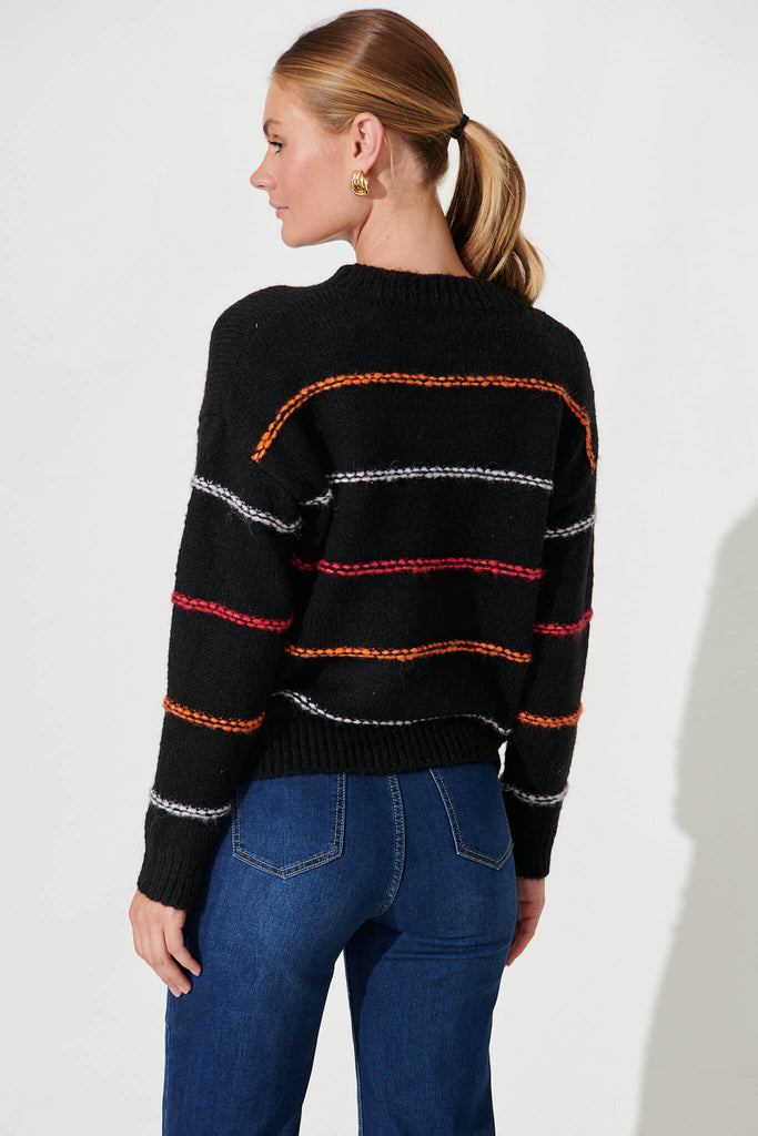 Pandora Knit In Black Multi Stripe Wool Blend - back