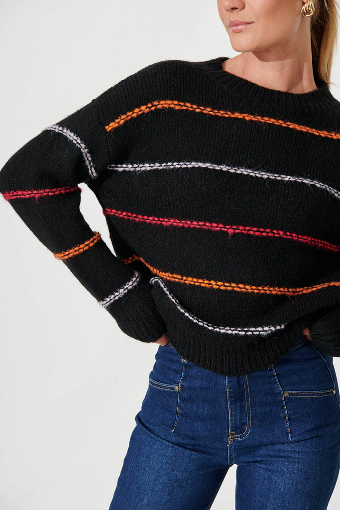 Pandora Knit In Black Multi Stripe Wool Blend - detail