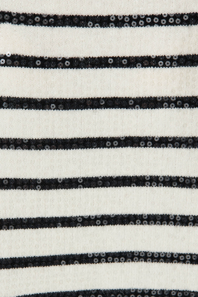 Una Knit In White With Black Stripe Sequin Wool Blend - fabric