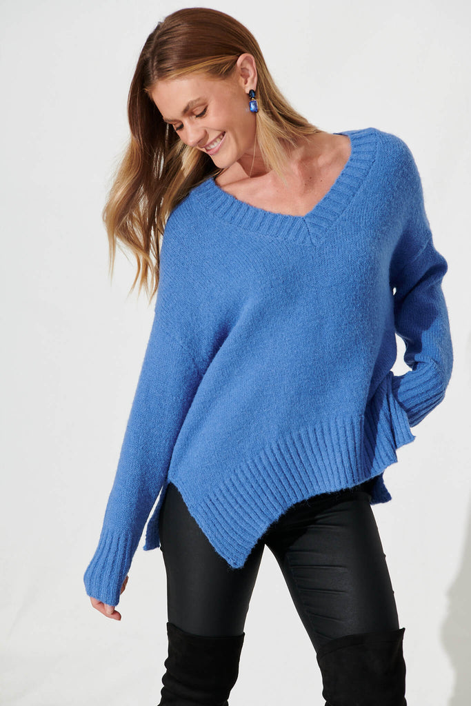 Carmella Knit In Blue Wool Blend - front