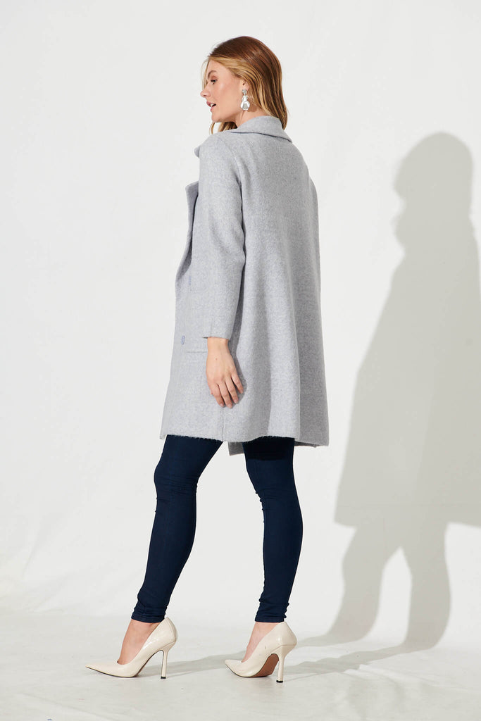 Nordic Knit Coatigan In Grey Wool Blend - back