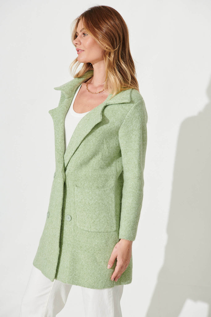 Nordic Knit Coatigan In Green Wool Blend - side