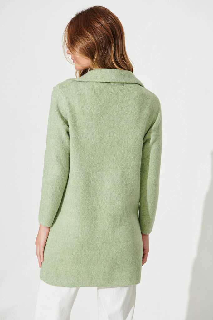 Nordic Knit Coatigan In Green Wool Blend - back
