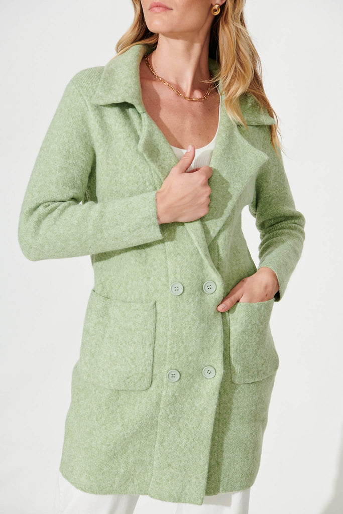 Nordic Knit Coatigan In Green Wool Blend - detail