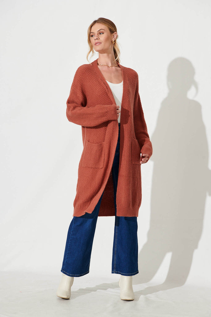 Arvon Knit Cardigan In Rust Wool Blend - full length