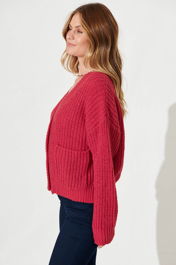 Arctic Knit Cardigan In Red Wool Blend - side