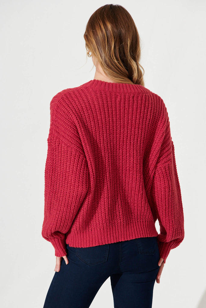 Arctic Knit Cardigan In Red Wool Blend - back