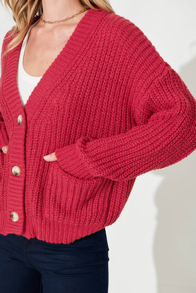 Arctic Knit Cardigan In Red Wool Blend - detail