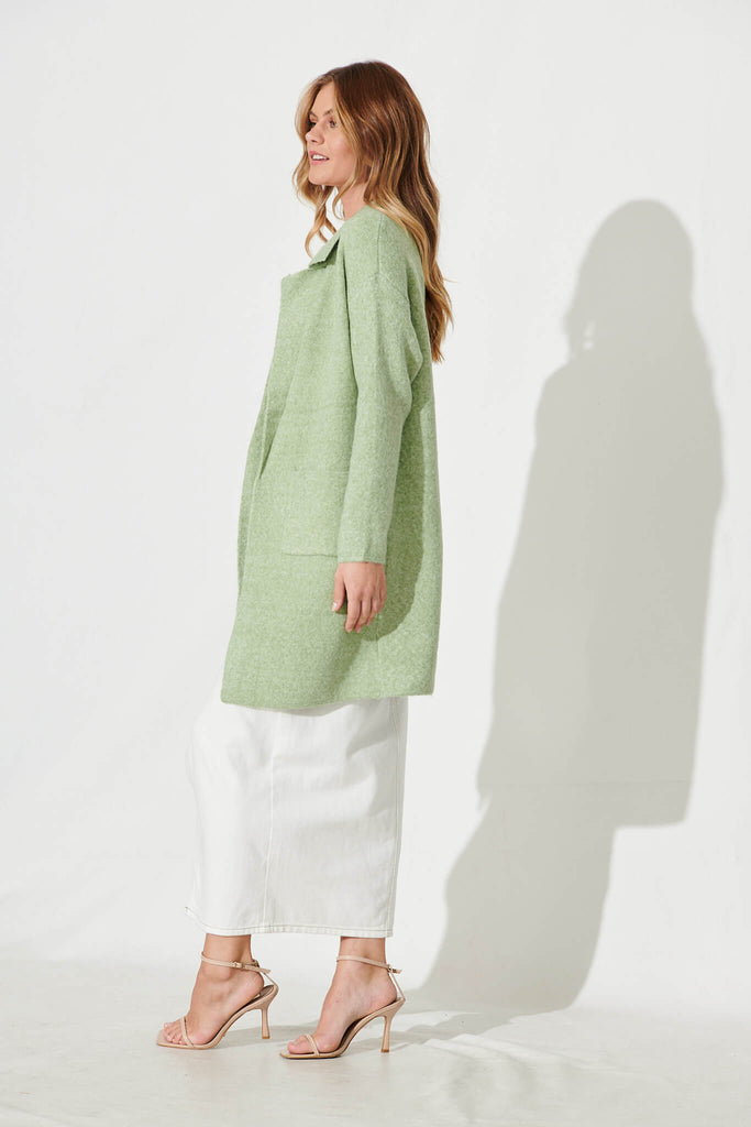 Acorn Knit Coatigan In Green Marle Wool Blend - side
