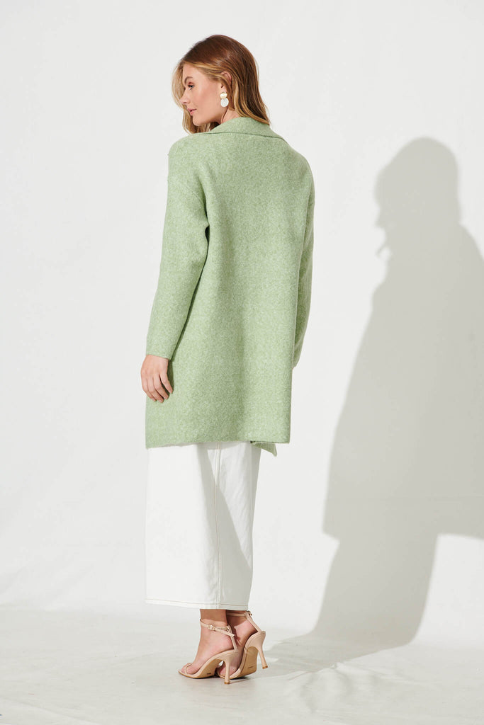 Acorn Knit Coatigan In Green Marle Wool Blend - back