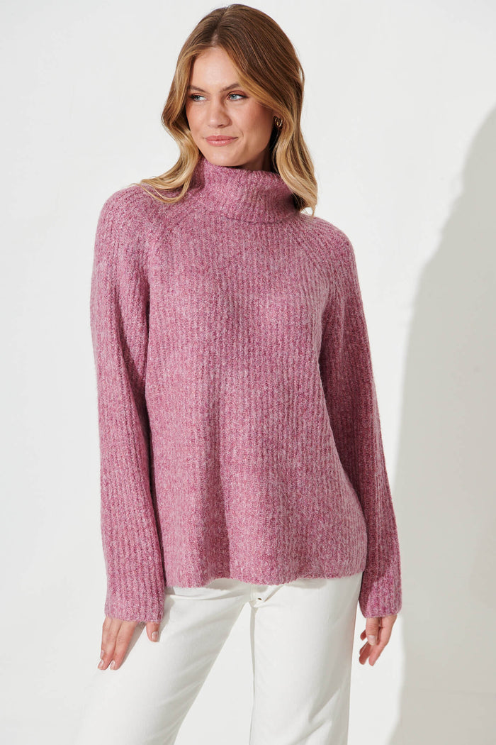 Bladina Knit In Purple Marle Wool Blend - front