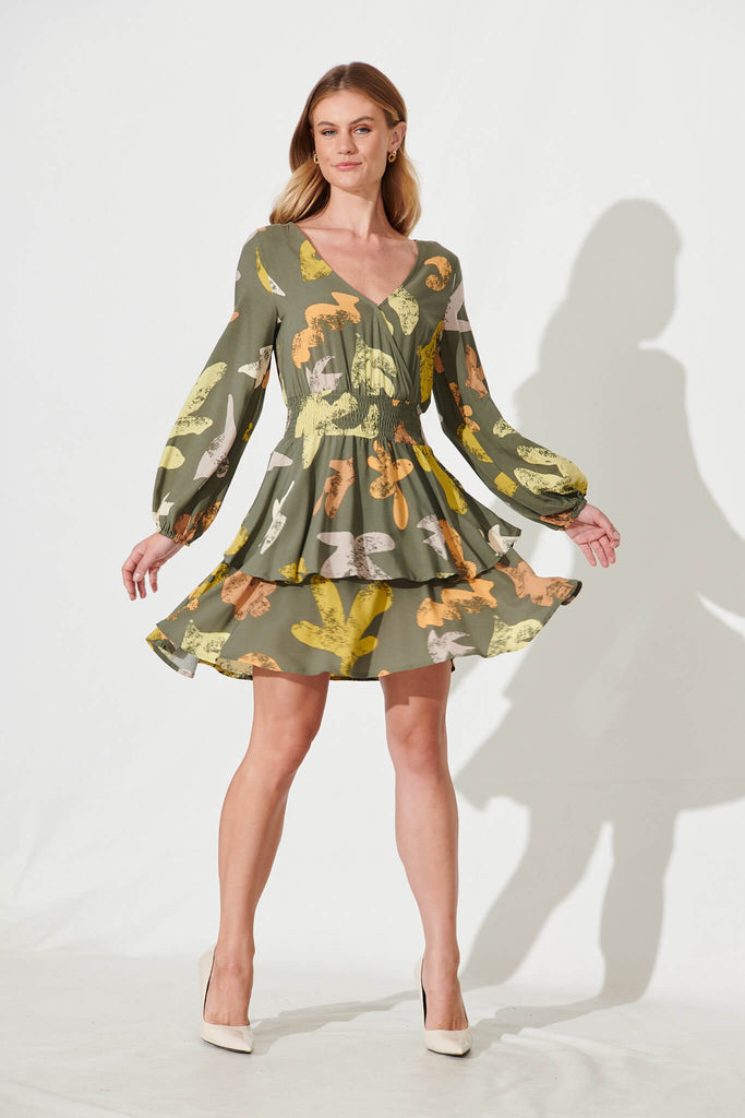 Joelle Dress In Khaki Multi Print - full length