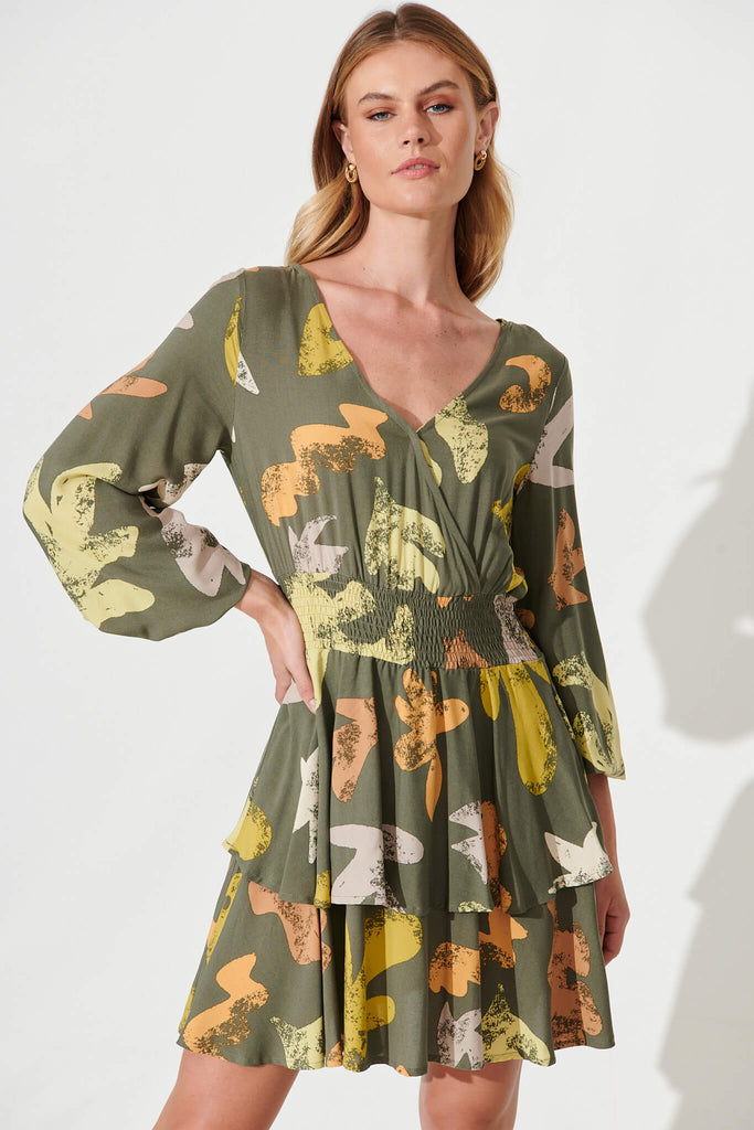 Joelle Dress In Khaki Multi Print - front