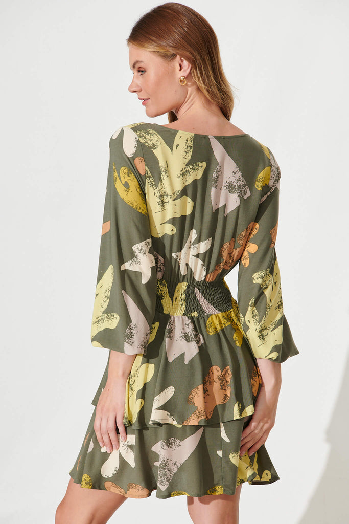 Joelle Dress In Khaki Multi Print - back