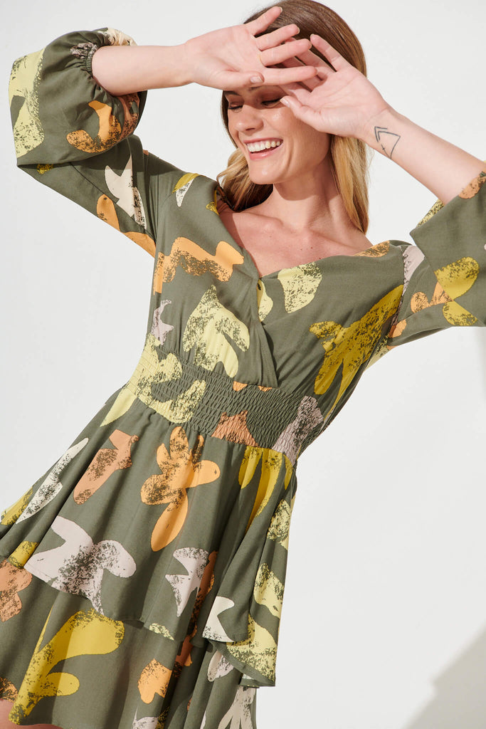 Joelle Dress In Khaki Multi Print - detail