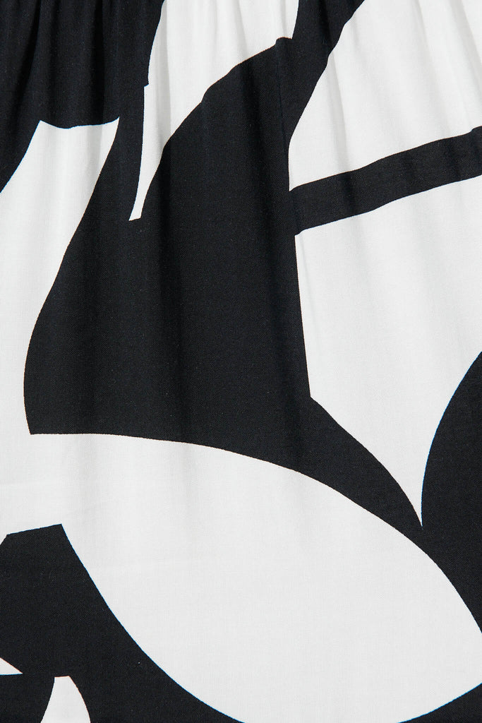Cozumel Smock Dress In Black And Cream Geometric Print - fabric